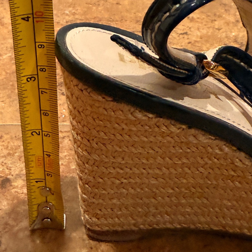 Prada Black‎ Patent Leather Peep Toe Espadrille Wedge Pumps Size 37 - Picture 13 of 14